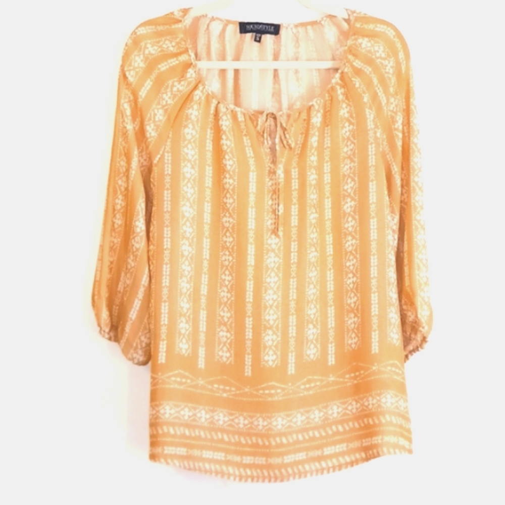 Sound Style Boho Peasant Style Gold Yellow & White Blouse in Size S  (NWOT)